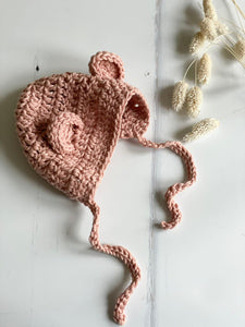 Crochet bonnet with ears, Clay